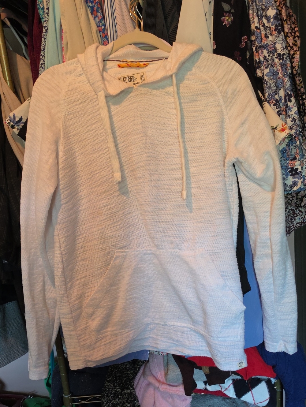 Free Planet Cream White Textured Hooded Pullover
